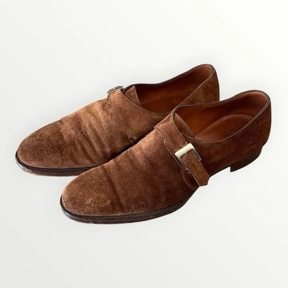 Gaziano and Girling Tobacco Brown Regency Suede Monk Strap Loafer Shoes 12.5 E